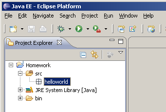 The newly created package appears in the Package Explorer
