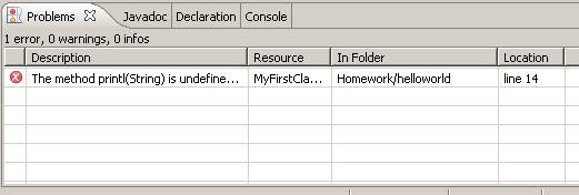 The Problems tab lists out problems Eclipse has found in your code