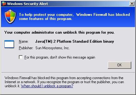 Windows Firewall blocks the Java Runtime